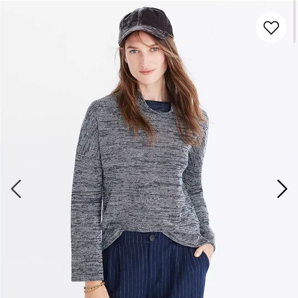 Madewell Women’s Mockneck Pullover Top Blue and White Comfy Size Large - Picture 1 of 8